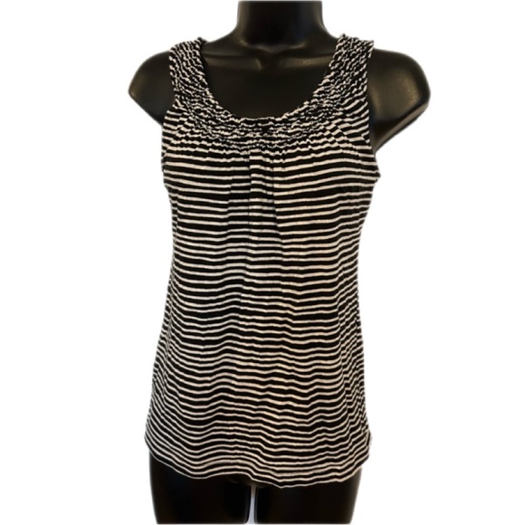 BUY 2 GET 1 FREE items priced $15 or less LOFT black white striped tank top XS - Picture 1 of 5